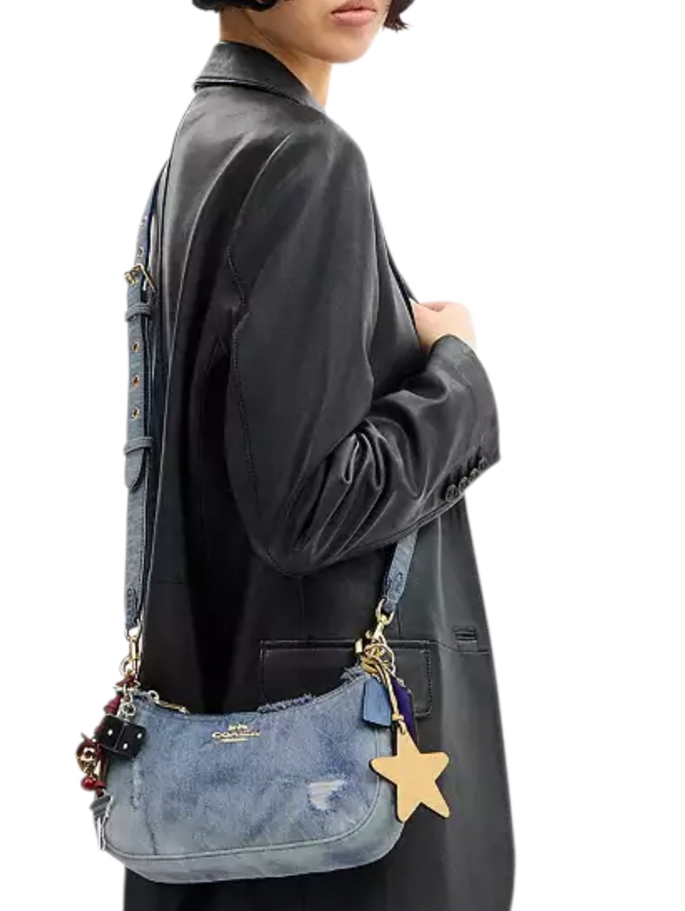 Coach Loved Denim Shoulder Bag with Decorative Charms - NEW - Picture 3 of 13